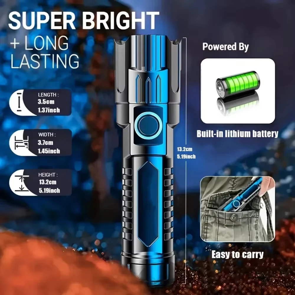 슈퍼 밝은 LED 손전등 전술 줌 기능이 있는 USB  - Outdoor Spotlight 리뷰 및 가격