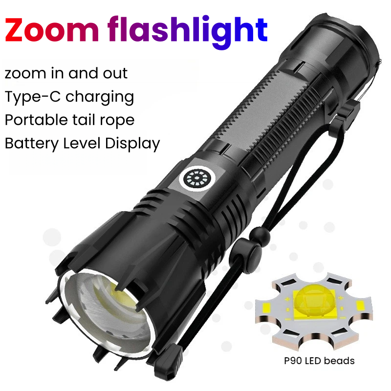 고출력 P90 LED 손전등 TYPE-C 충전식 줌 스 - Outdoor Spotlight 리뷰 및 가격